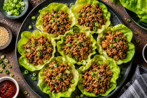 Asian-style ground chicken lettuce wraps"