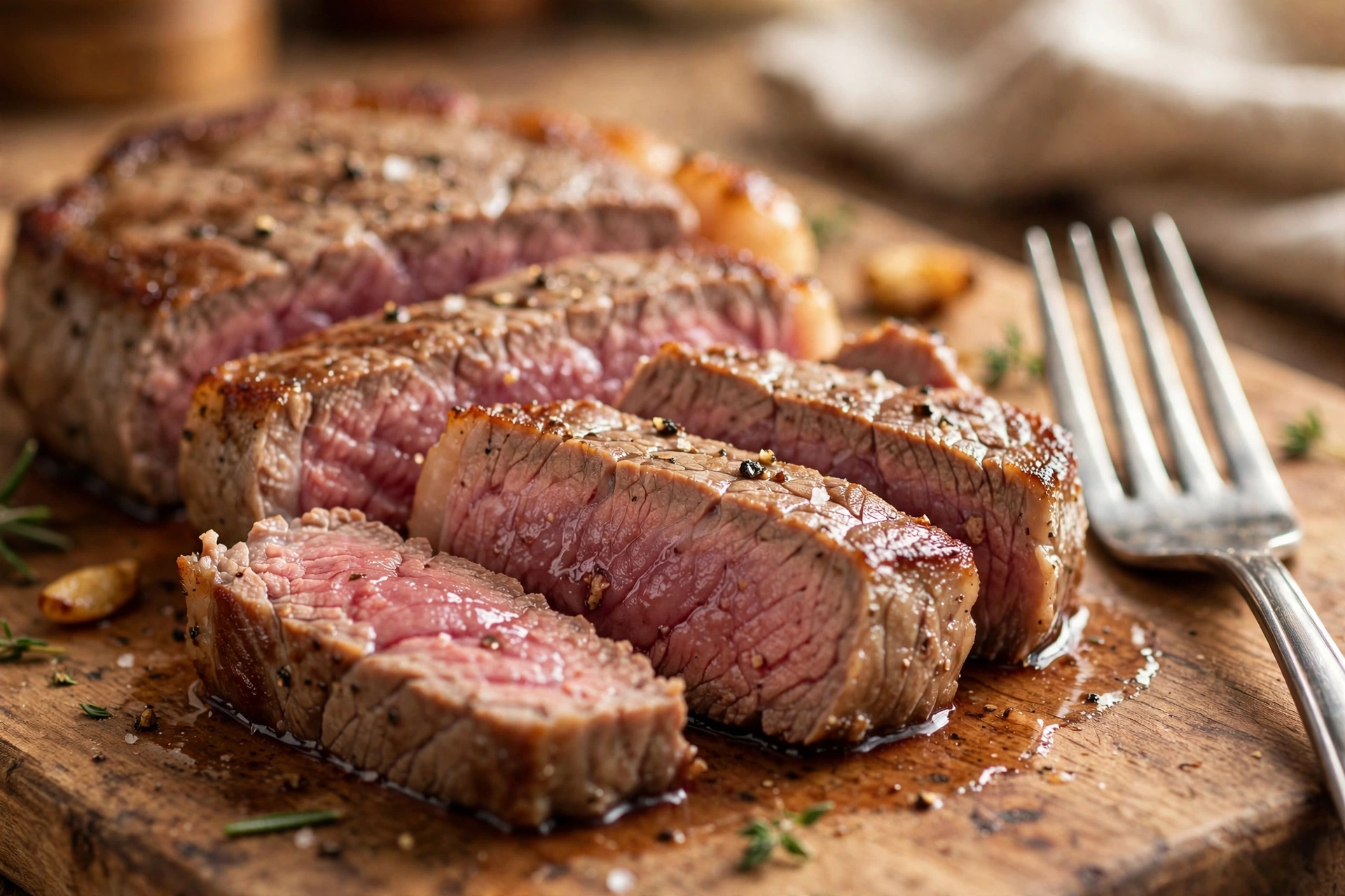 tender cube steak sliced on cutting board