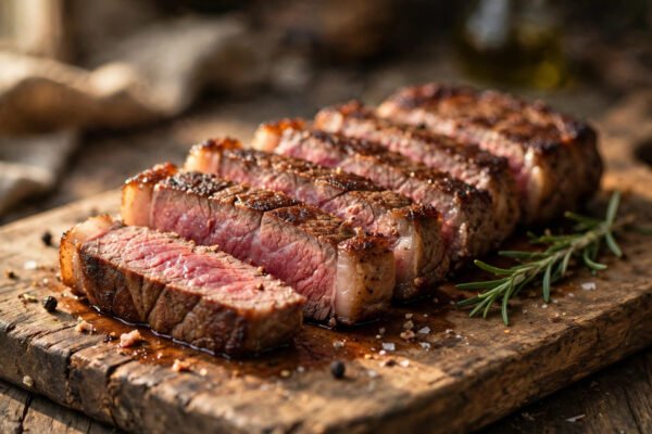 How to cook a Denver steak sliced medium rare on a cutting board