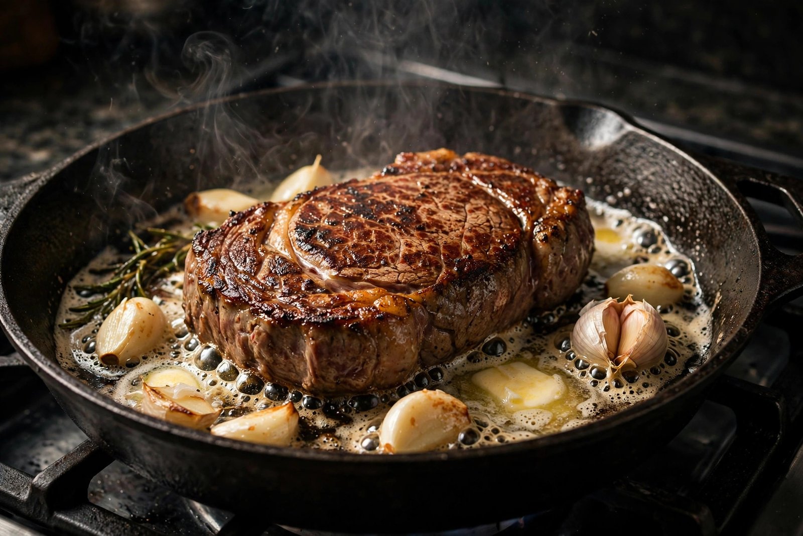 How to cook a Denver steak searing in a cast iron skillet with butter and garlic