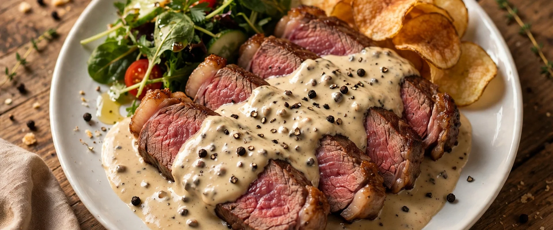 Steak with peppercorn sauce recipe