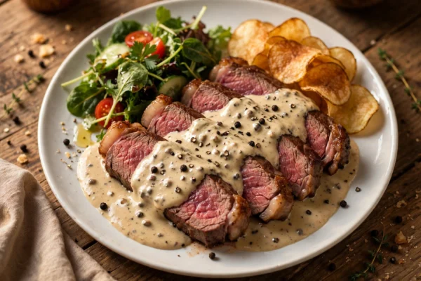 Steak with peppercorn sauce recipe