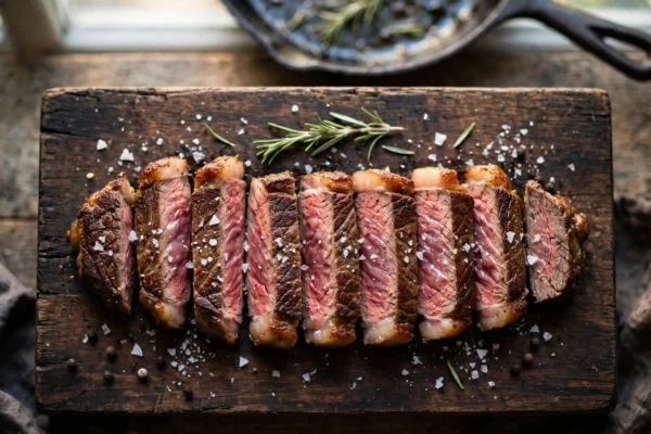 steak frites recipe with sliced hanger steak and crispy fries