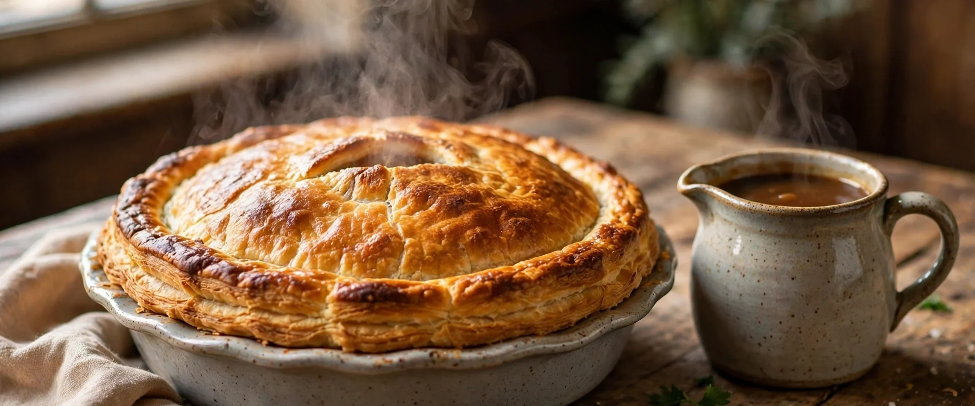steak and ale pie recipe with golden puff pastry lid