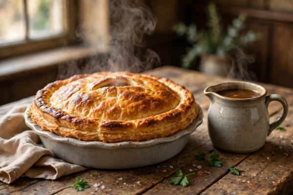 steak and ale pie recipe with golden puff pastry lid