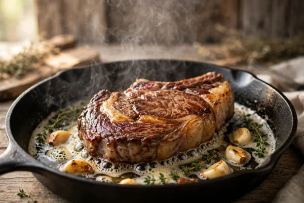 How to cook steak from frozen, searing in a cast iron skillet